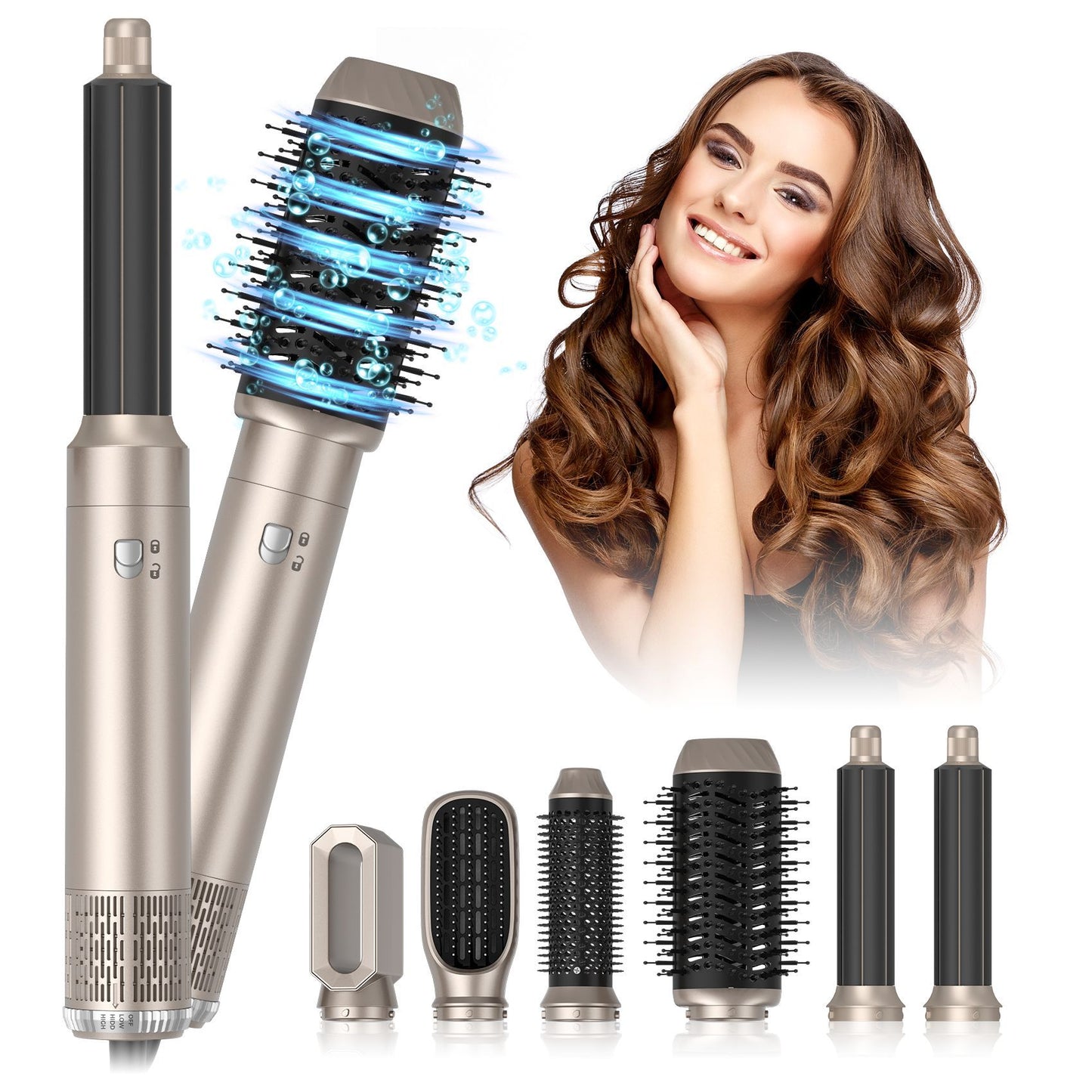 Six In One Multifunctional Hot Air Comb Curling Brush Hair Dryer