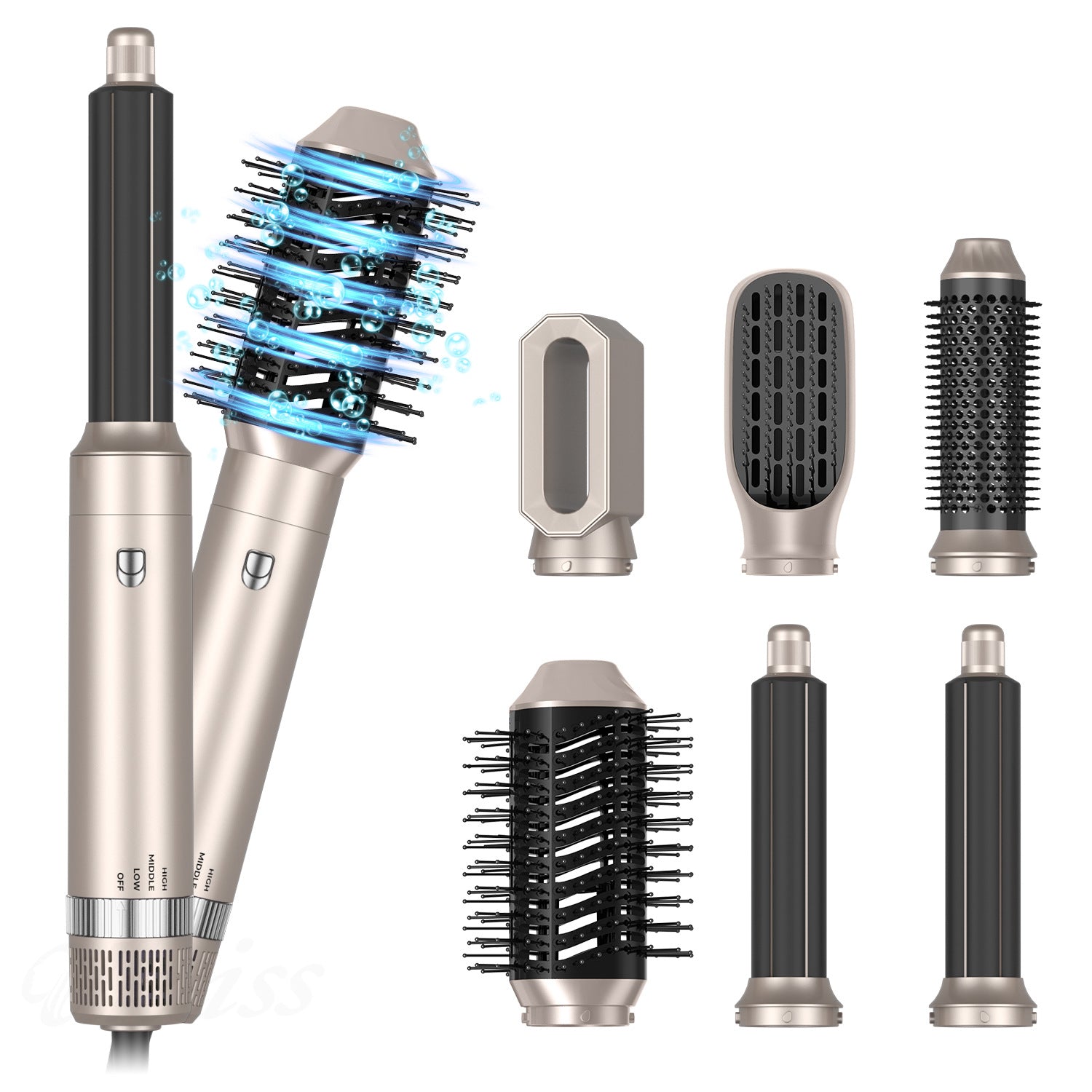 Six In One Multifunctional Hot Air Comb Curling Brush Hair Dryer