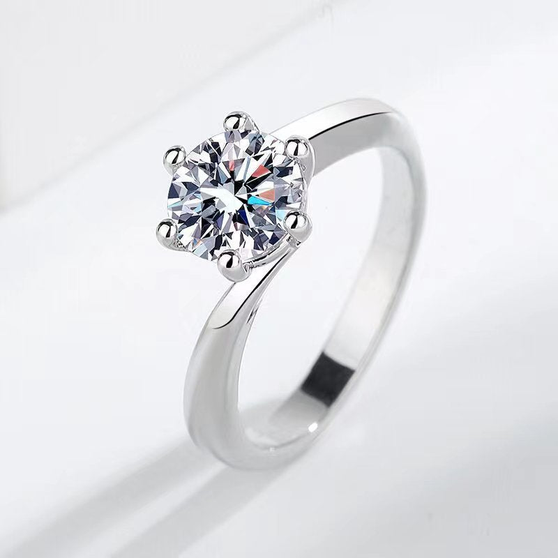 Six-Prong Simulated Diamond Geometric Adjustable Ring