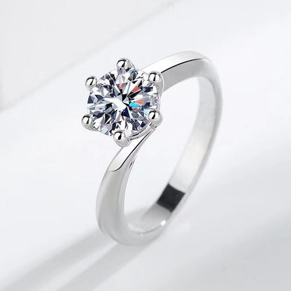 Six-Prong Simulated Diamond Geometric Adjustable Ring