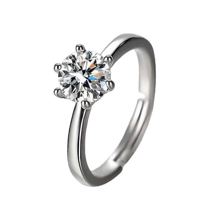 Six-Prong Simulated Diamond Geometric Adjustable Ring