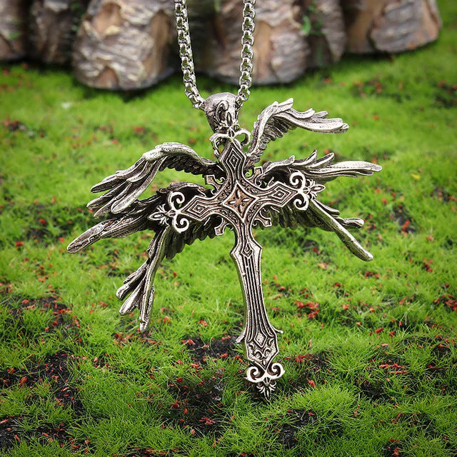 Six-winged angel cross necklace