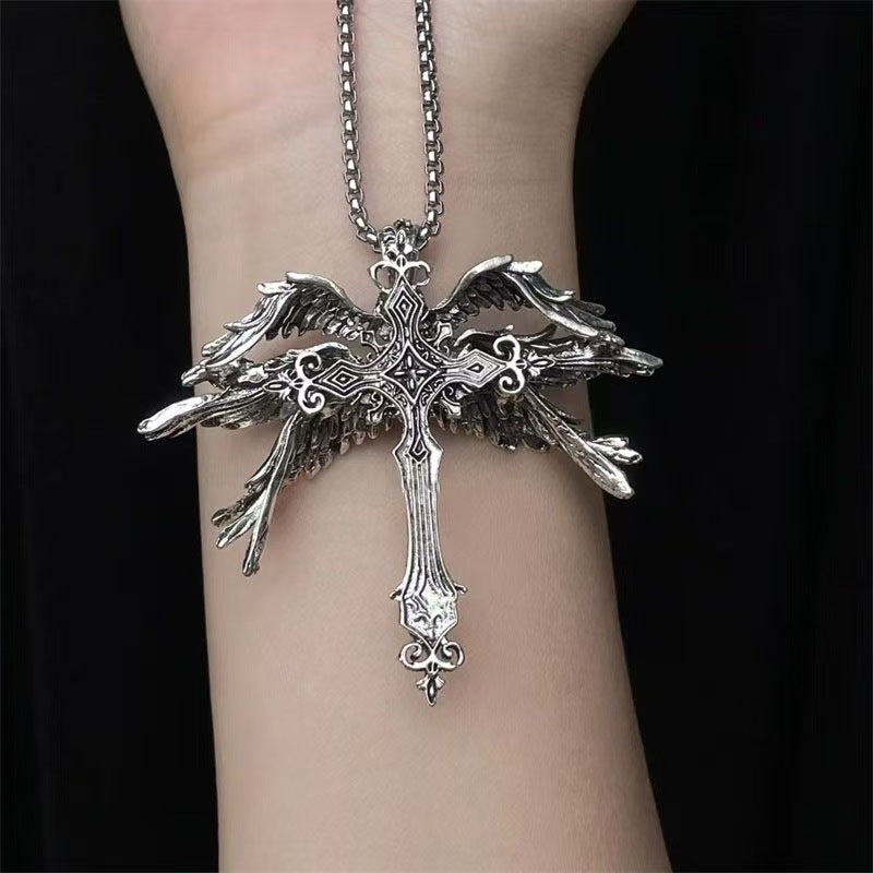 Six-winged angel cross necklace