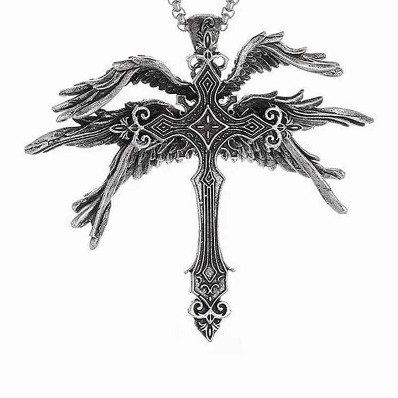 Six-winged angel cross necklace