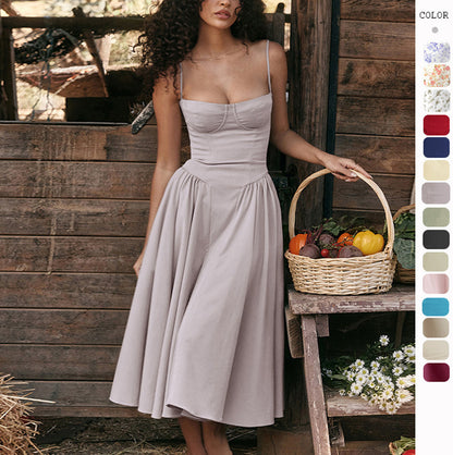 Skirt New Arrival Retro Long Skirt Palace Style Dopamine Wear with Sling for dress Women