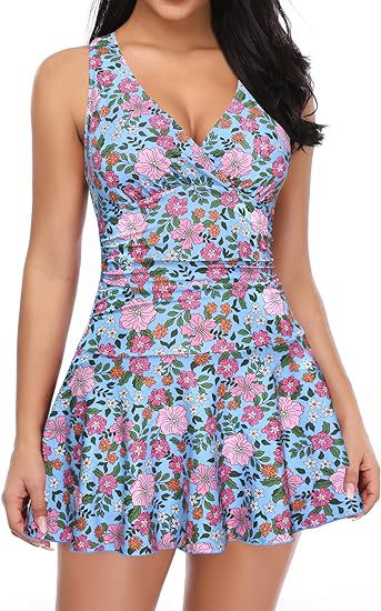 Skirted One Piece Swimsuit with Front Zipper