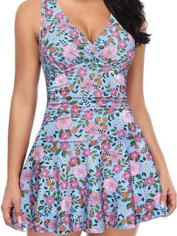 Skirted One Piece Swimsuit with Front Zipper