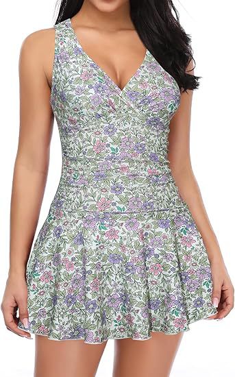 Skirted One Piece Swimsuit with Front Zipper