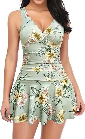 Skirted One Piece Swimsuit with Front Zipper