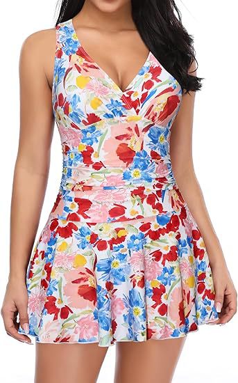 Skirted One Piece Swimsuit with Front Zipper