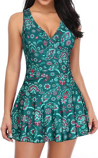 Skirted One Piece Swimsuit with Front Zipper