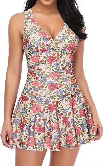 Skirted One Piece Swimsuit with Front Zipper