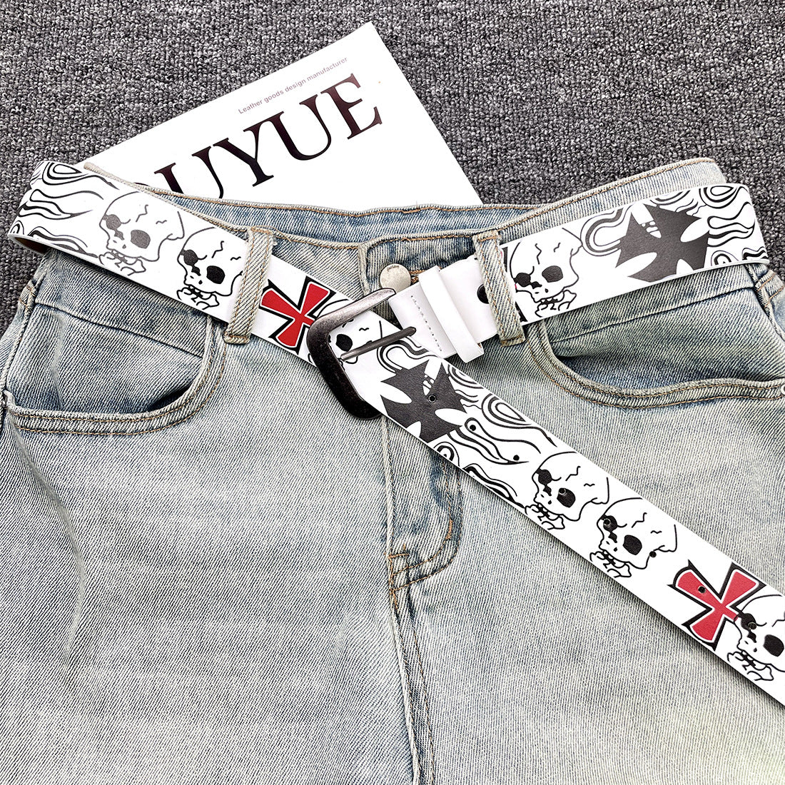 Skull Buckle Printed Fashion Belt for Punk Goth Style