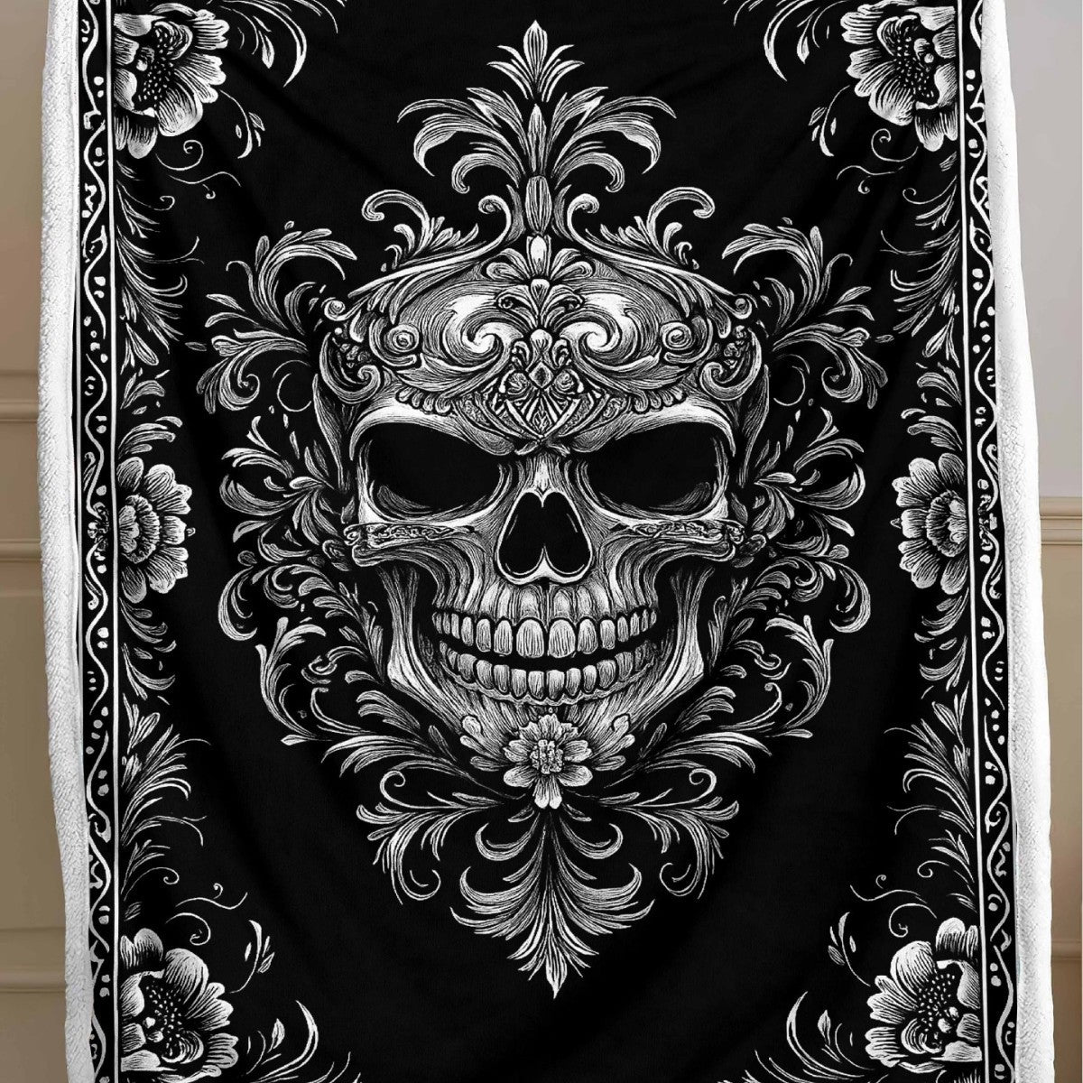 Skull Pattern Wool Blend Bedspread