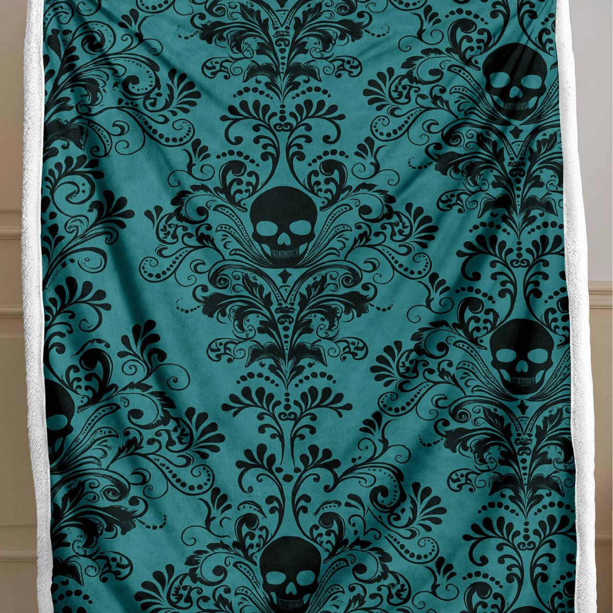 Skull Pattern Wool Blend Bedspread