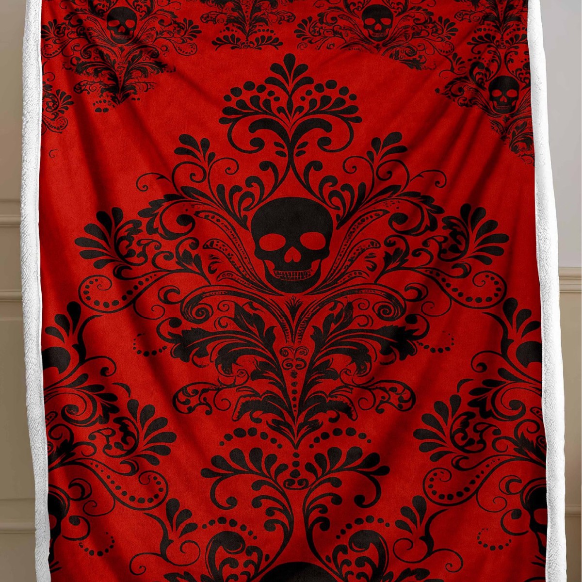 Skull Pattern Wool Blend Bedspread