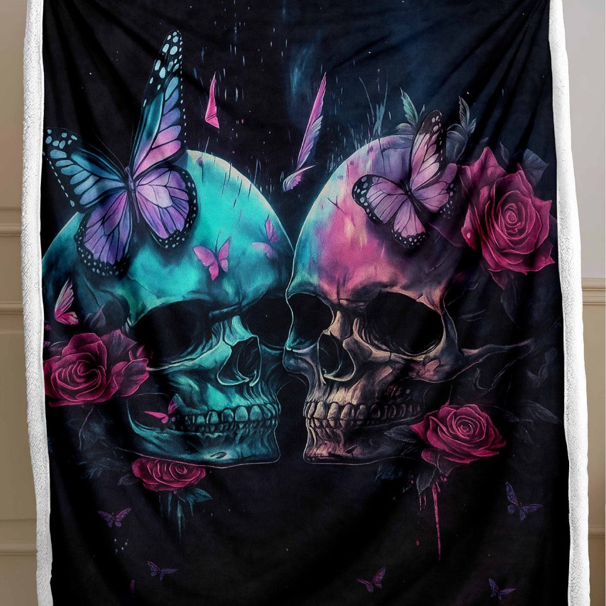 Skull Pattern Wool Blend Bedspread