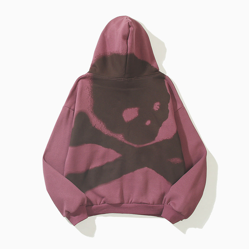 Skull Print Hooded Cardigan Fleece Lined Streetwear