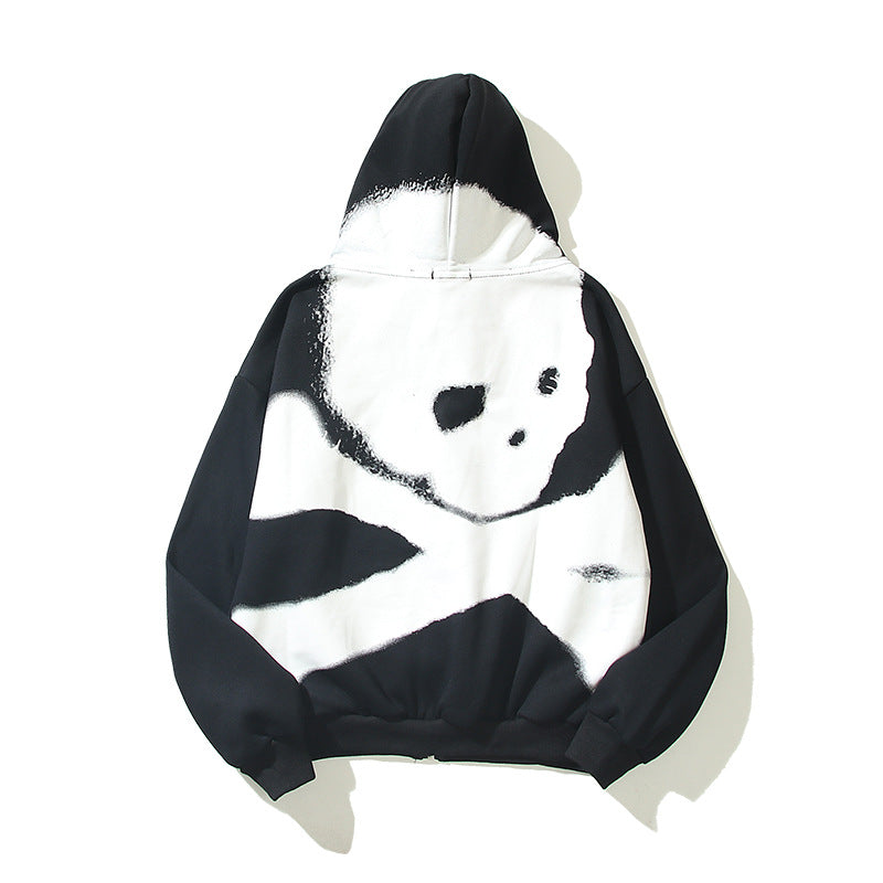 Skull Print Hooded Cardigan Fleece Lined Streetwear