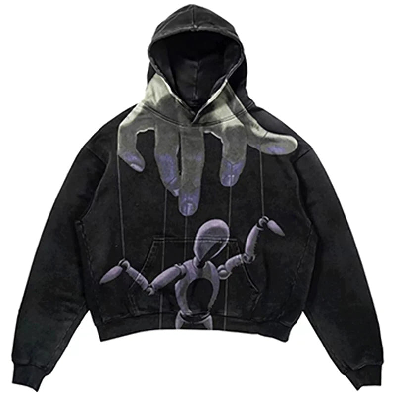 Skull Print Hoodie Vintage Streetwear Casual Sweatshirt