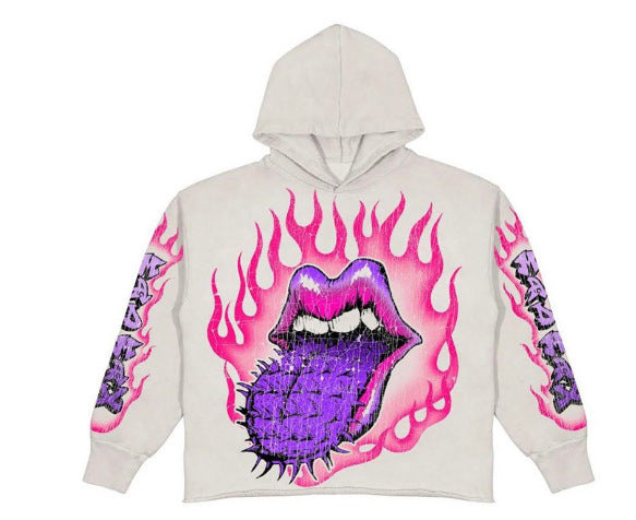 Skull Print Hoodie Vintage Streetwear Casual Sweatshirt