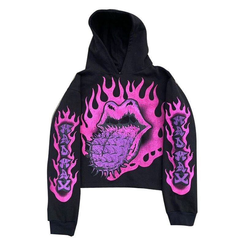 Skull Print Hoodie Vintage Streetwear Casual Sweatshirt