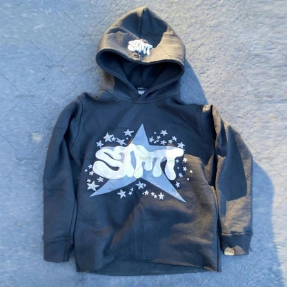 Skull Print Hoodie Vintage Streetwear Casual Sweatshirt