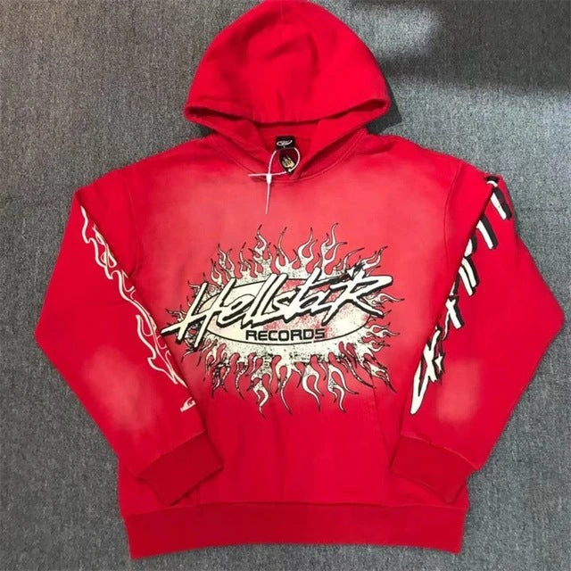 Skull Print Hoodie Vintage Streetwear Casual Sweatshirt