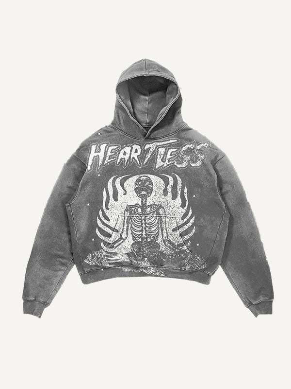 Skull Print Hoodie Vintage Streetwear Casual Sweatshirt