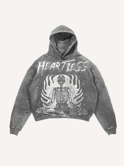 Skull Print Hoodie Vintage Streetwear Casual Sweatshirt