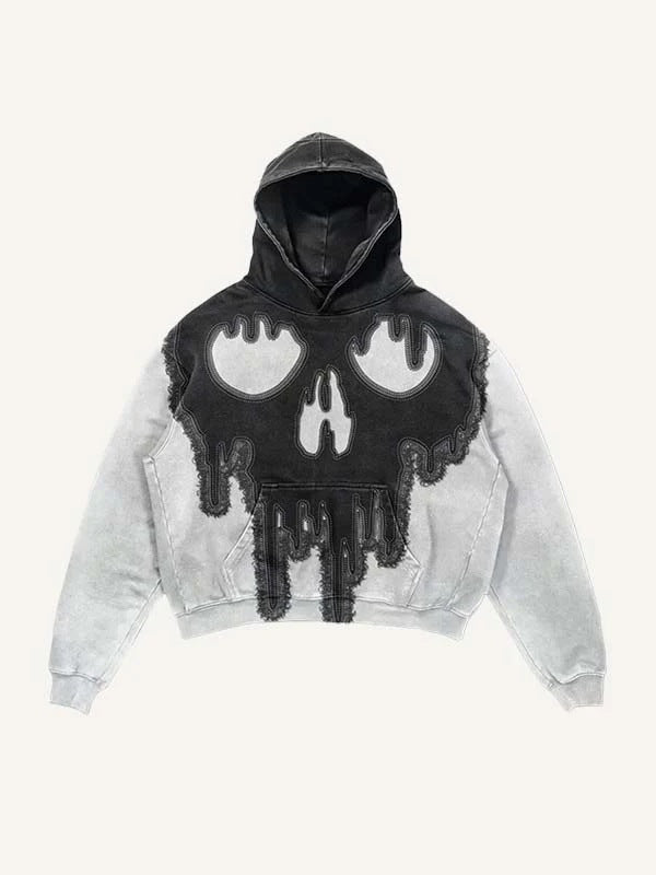 Skull Print Hoodie Vintage Streetwear Casual Sweatshirt