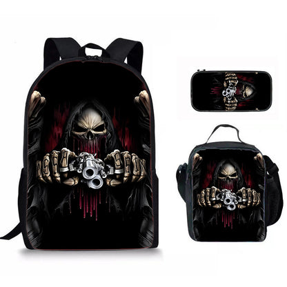 Skull Print Three-Piece Backpack Set