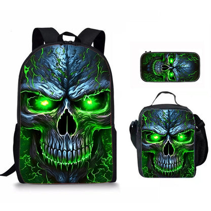 Skull Print Three-Piece Backpack Set