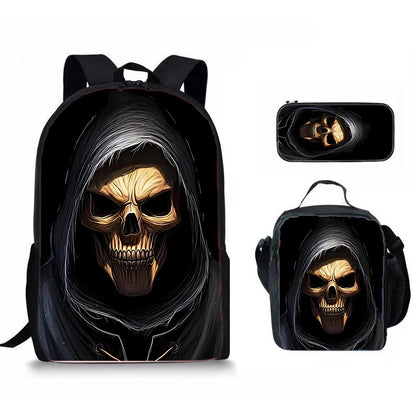 Skull Print Three-Piece Backpack Set