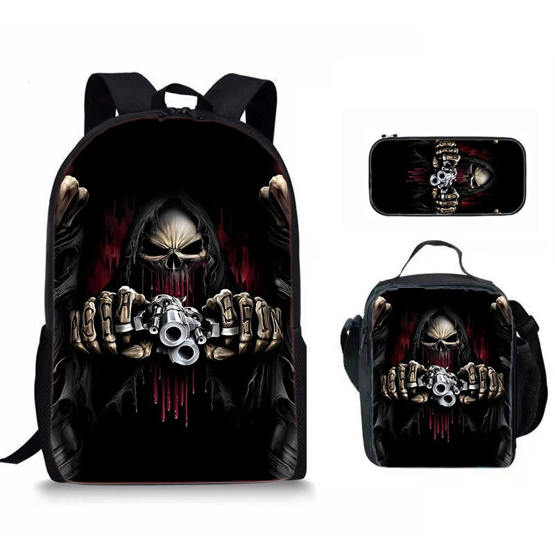 Skull Print Three-Piece Backpack Set