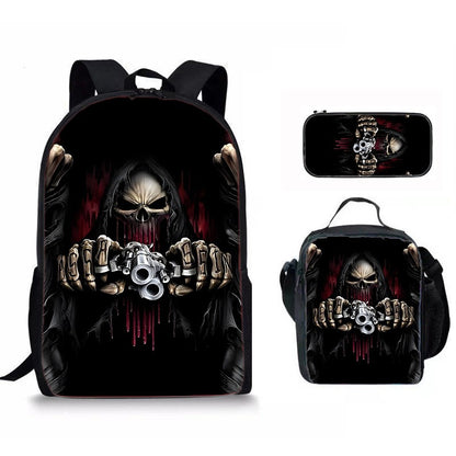 Skull Print Three-Piece Backpack Set