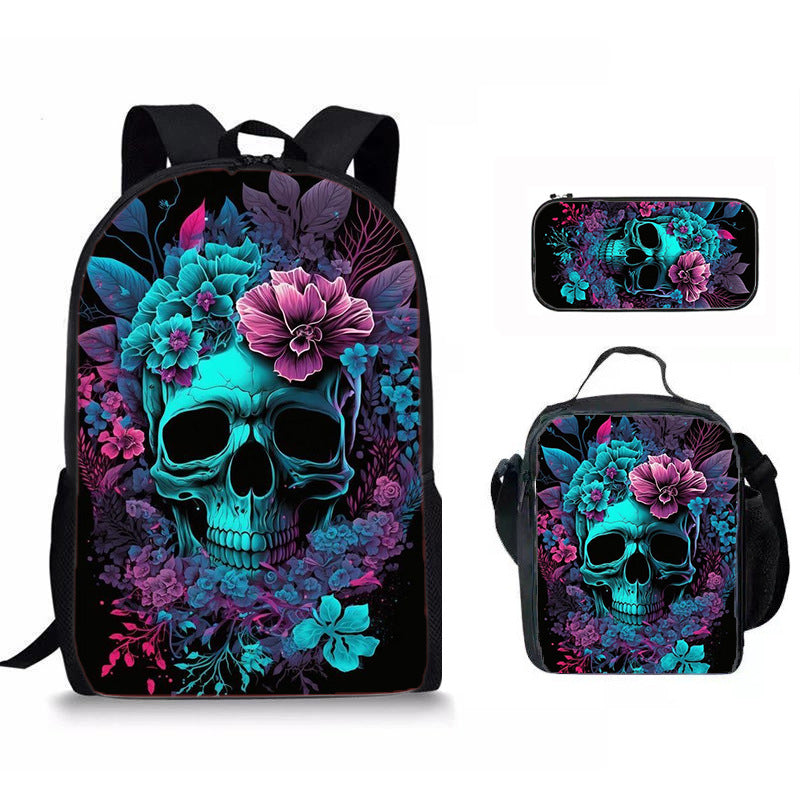 Skull Print Three-Piece Backpack Set