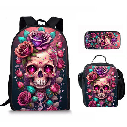 Skull Print Three-Piece Backpack Set
