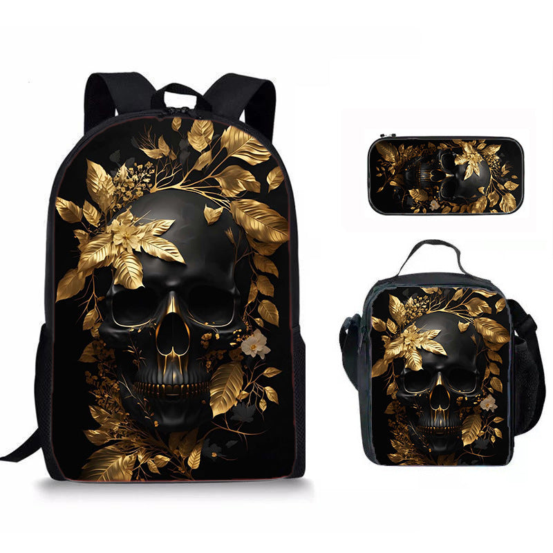 Skull Print Three-Piece Backpack Set