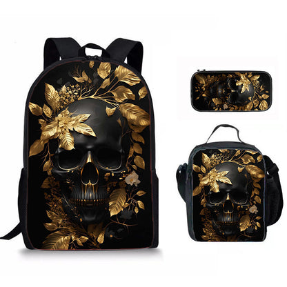 Skull Print Three-Piece Backpack Set