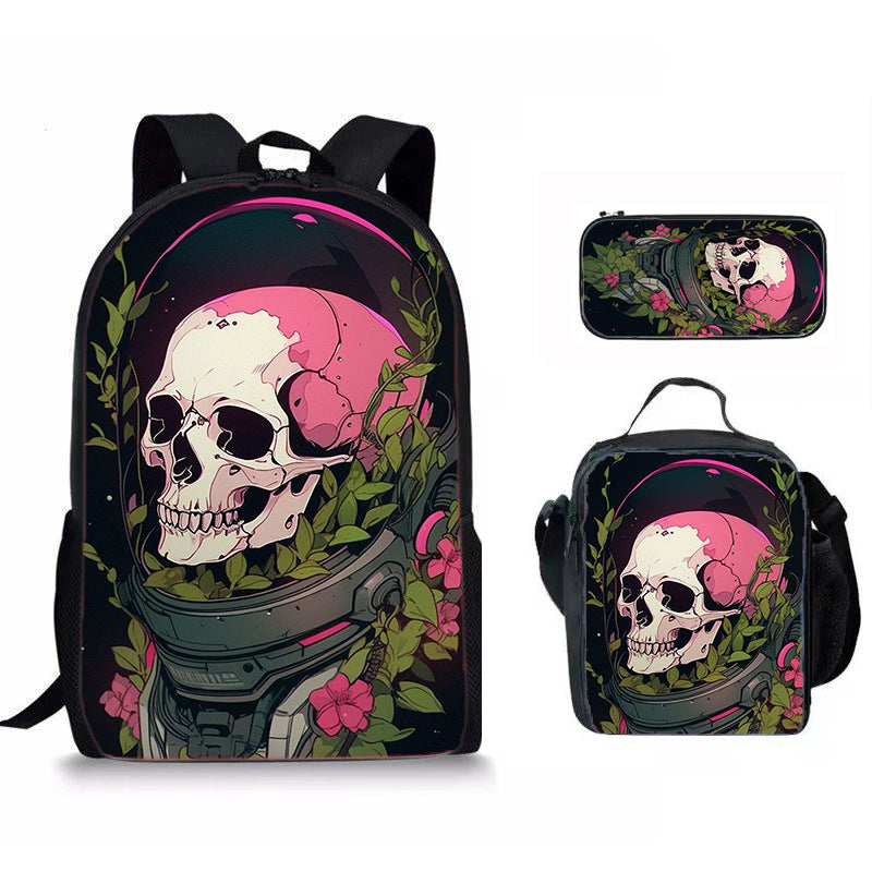 Skull Print Three-Piece Backpack Set