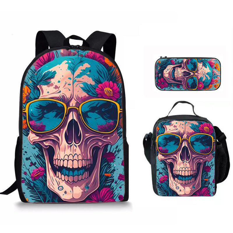 Skull Print Three-Piece Backpack Set