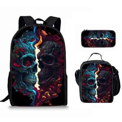 Skull Print Three-Piece Backpack Set