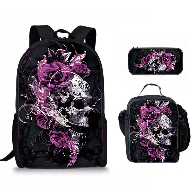 Skull Print Three-Piece Backpack Set