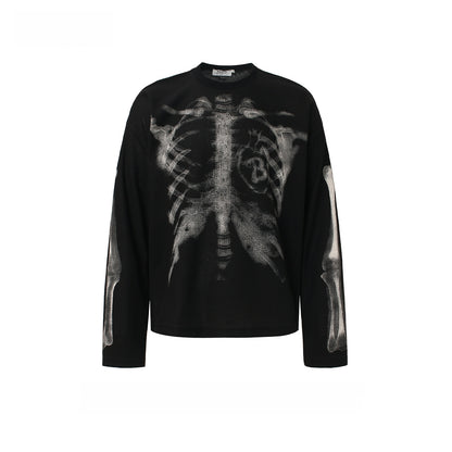 Skull Print Waffle Long Sleeve T-Shirt