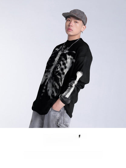 Skull Print Waffle Long Sleeve T-Shirt