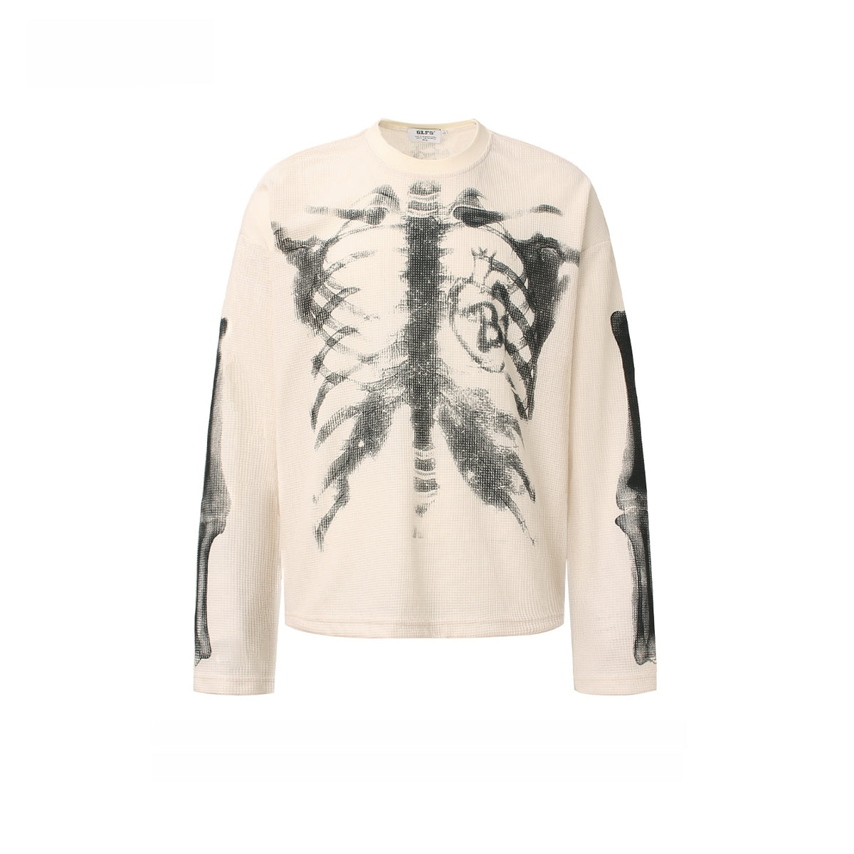 Skull Print Waffle Long Sleeve T-Shirt