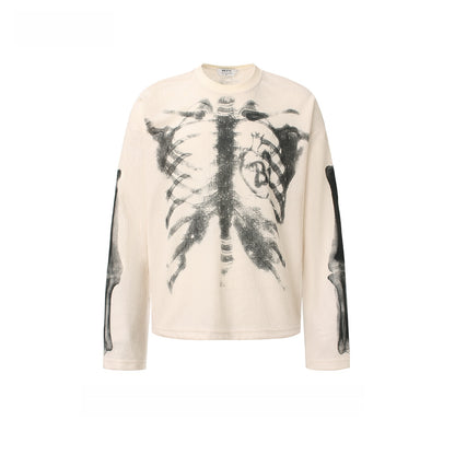 Skull Print Waffle Long Sleeve T-Shirt