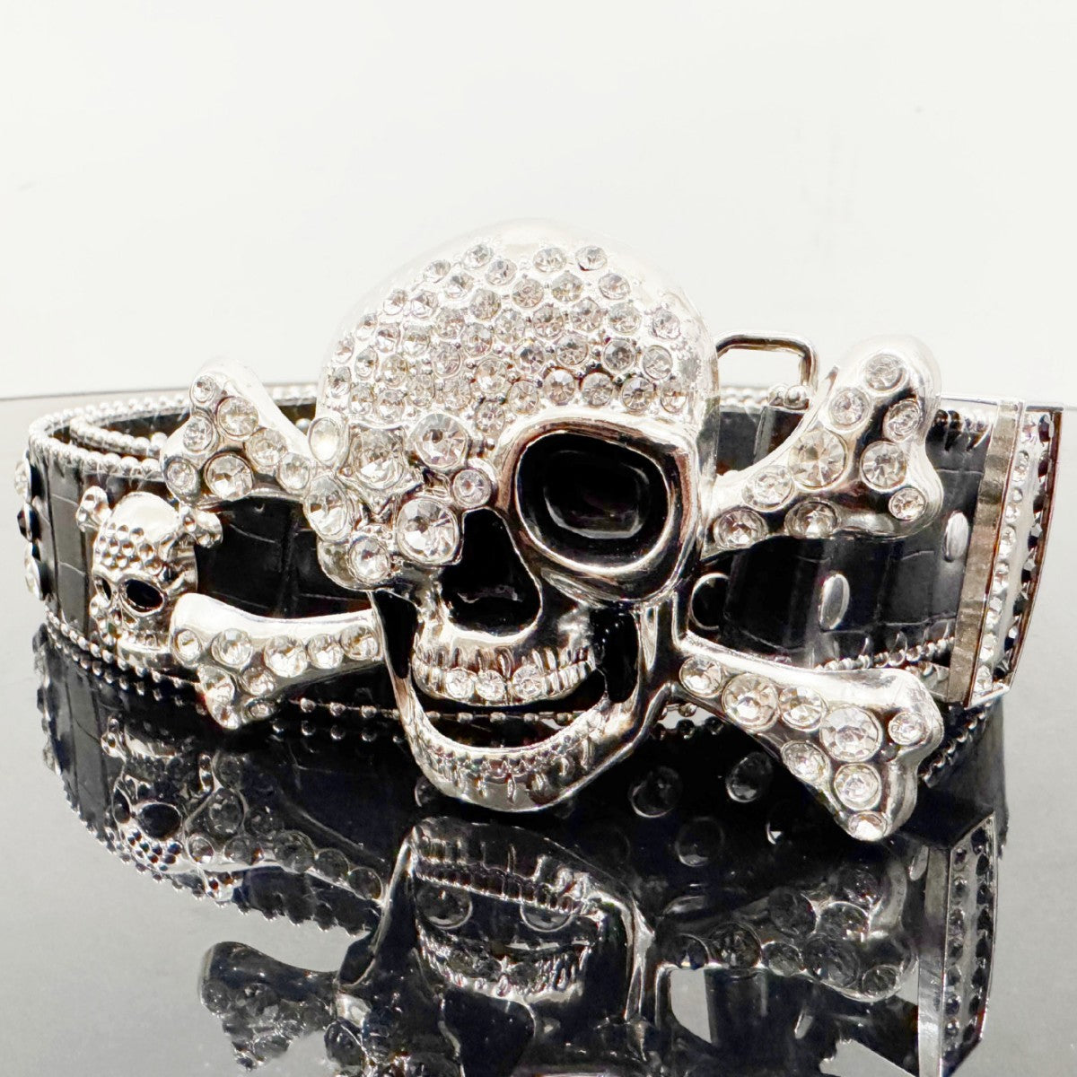 Skull Punk Belt with Rhinestones for Men and Women