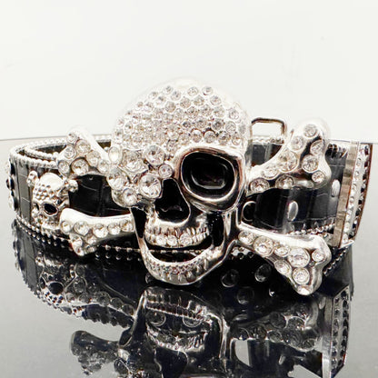 Skull Punk Belt with Rhinestones for Men and Women